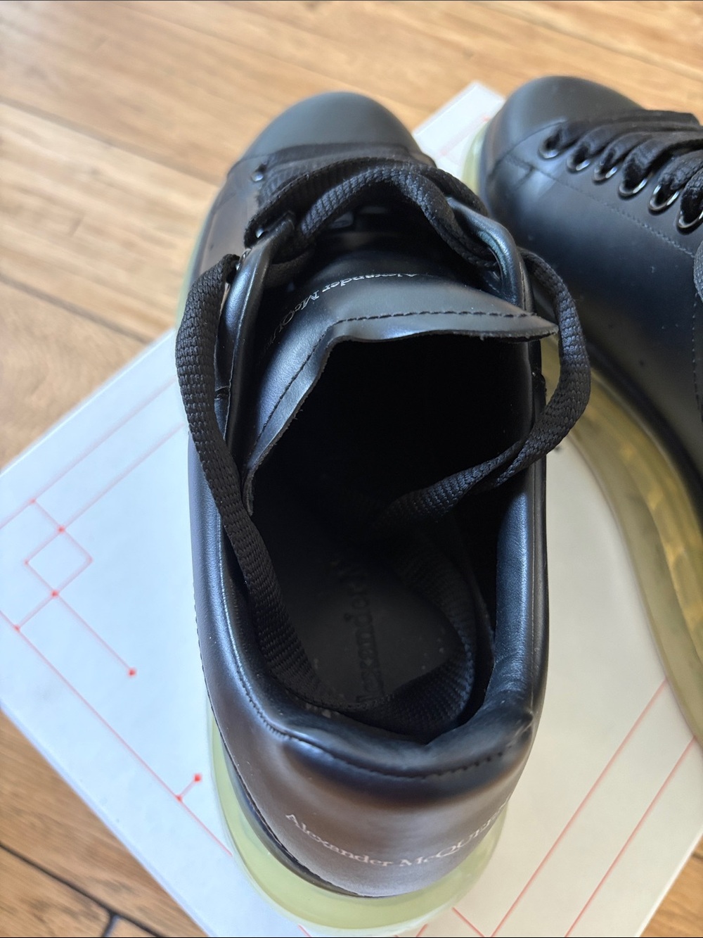 Alexander McQueen Black Leather Sneakers with Translucent Yellow-Tinted Sole - Picture 4 of 7